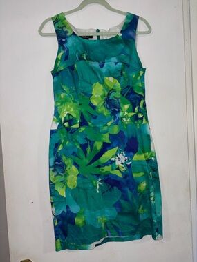 AGB Teal, Turquoise & Lime Floral Midi Dress